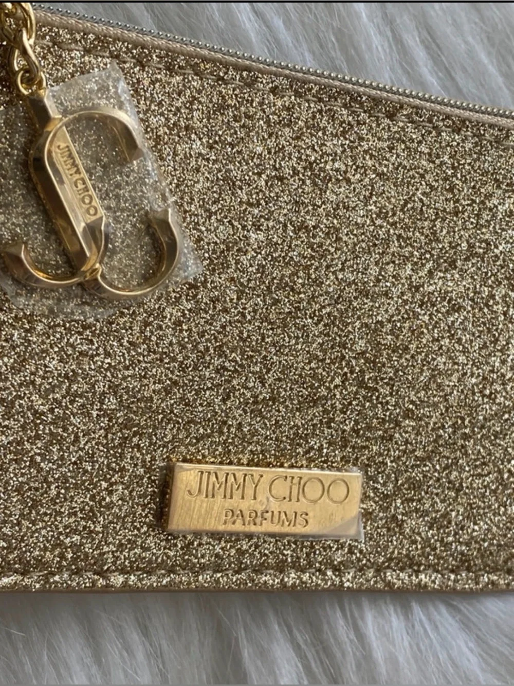 Jimmy Choo Parfums Glitter Zip Pouch with Logo zipper pull - Gold 5